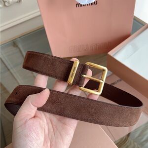 Miu Miu Brown Suede Belt with Gold Buckle